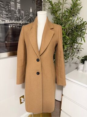 Zara Camel Wool Blend Tailored Long Coat Size Small